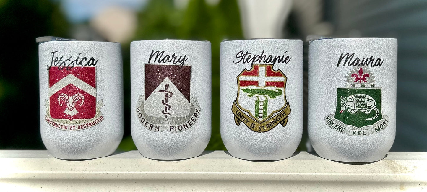 Glitter-Enhanced "Surviving Command" 16 oz Stainless Steel Tumbler with Personalized Crest