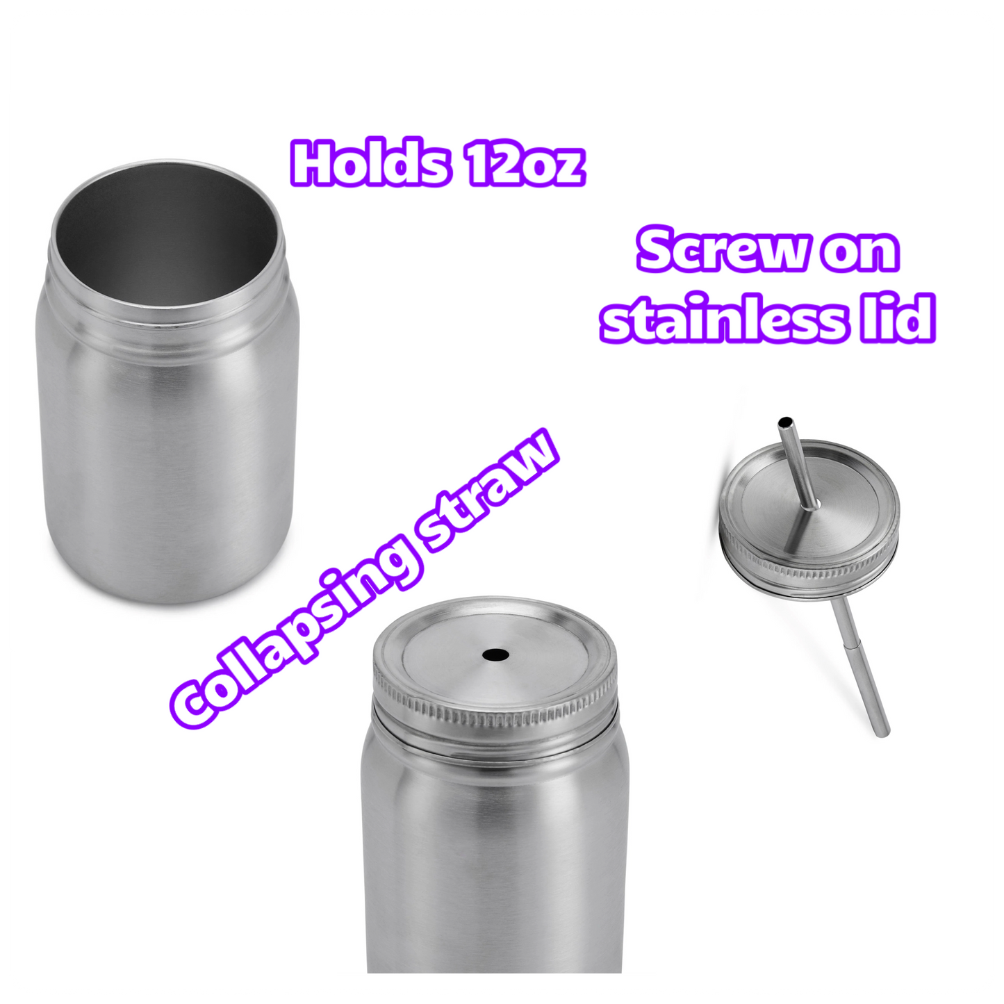 12oz Mason Jar Stainless Tumbler-MakerFlo