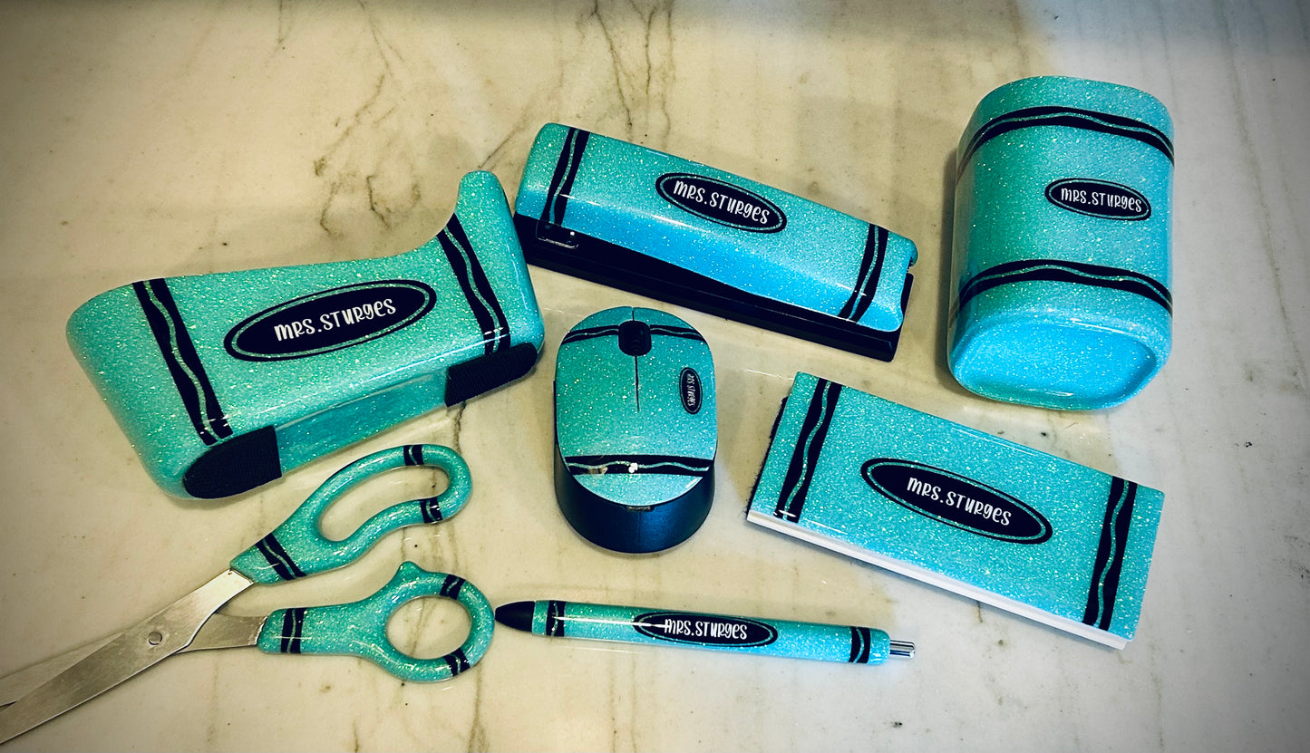 Crayon themed desk items