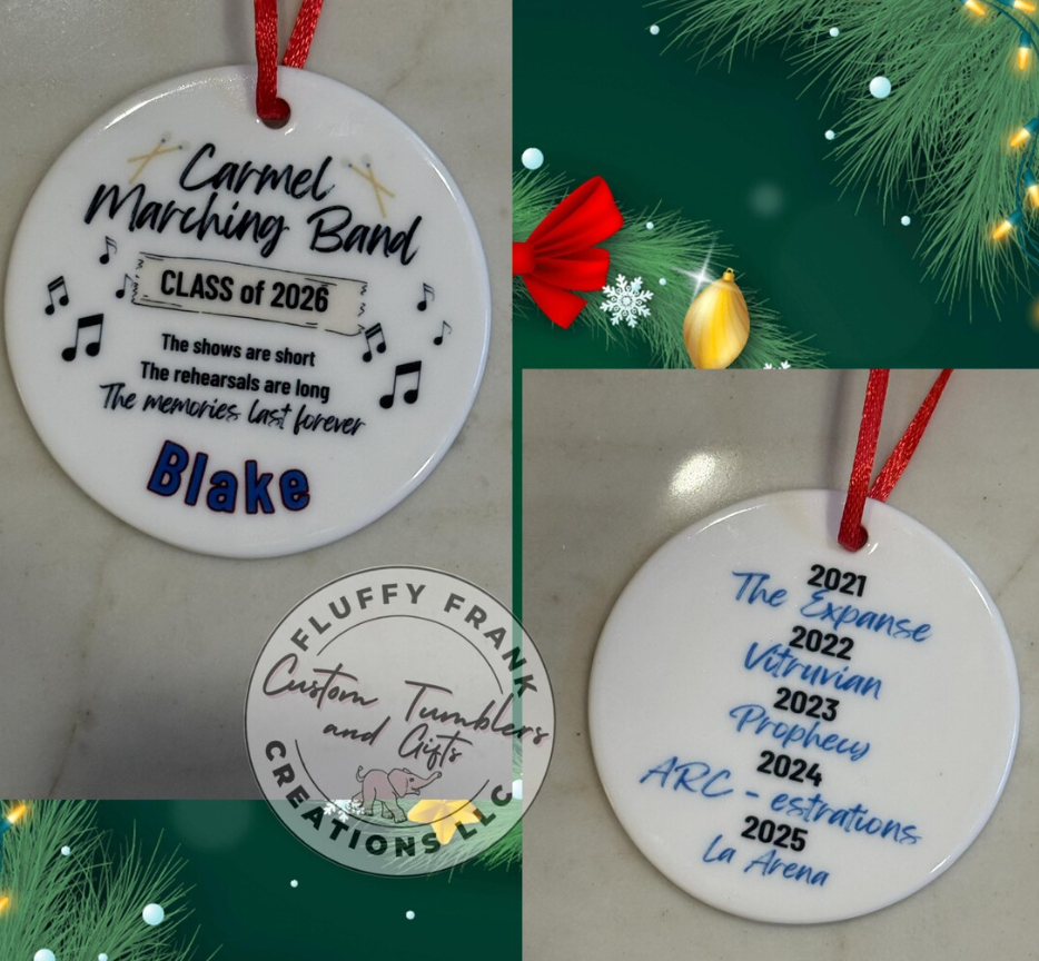 š Marching Band Christmas Ornament ā Personalized Ceramic Keepsake for Band Seniors & Families