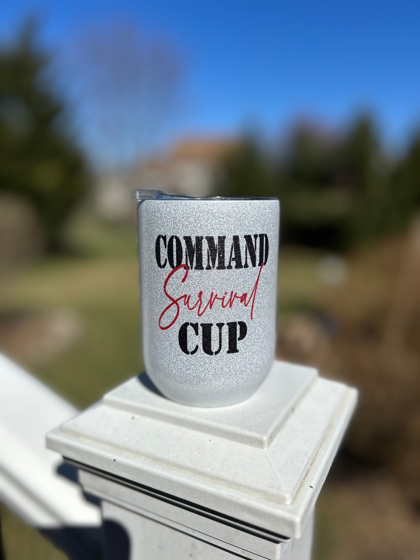 Glitter-Enhanced "Surviving Command" 16 oz Stainless Steel Tumbler with Personalized Crest