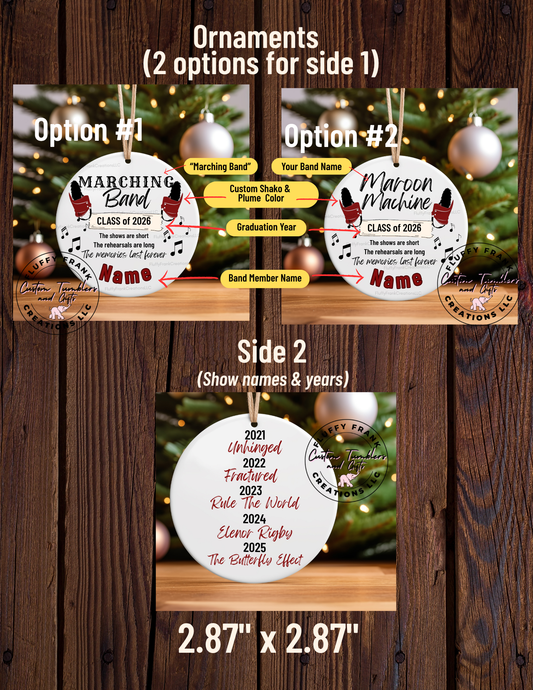 🎄 Marching Band Christmas Ornament – Personalized Ceramic Keepsake for Band Seniors & Families