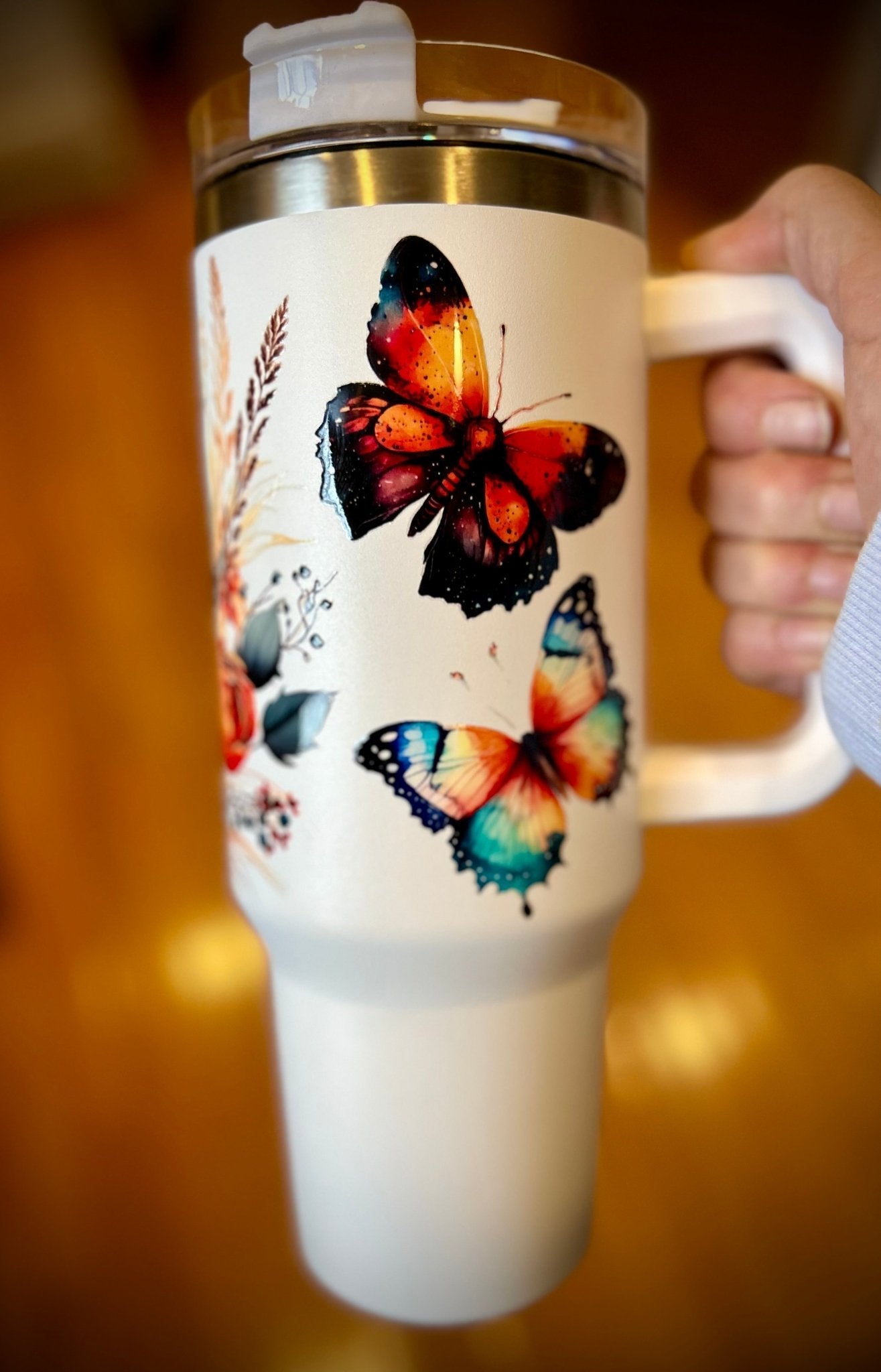Butterflies 40oz Powder coated w/ handle - FluffyFrankCreationsLLC