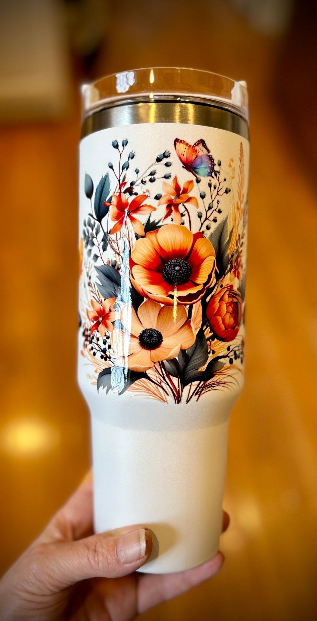 Butterflies 40oz Powder coated w/ handle - FluffyFrankCreationsLLC