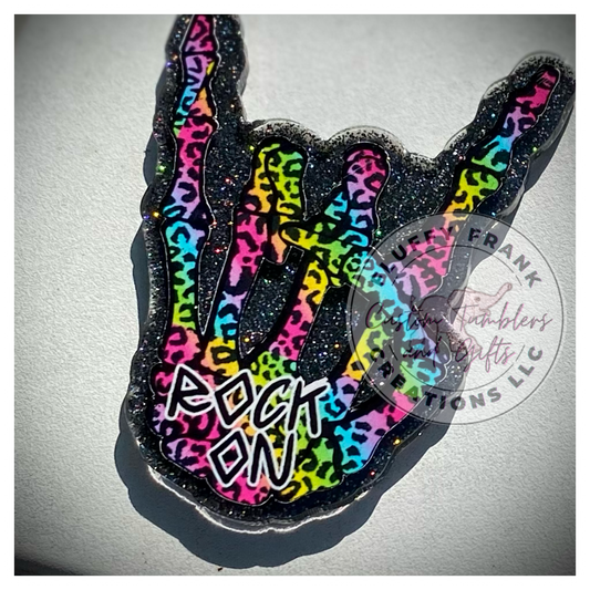 Rock on Skelly hand keychain
