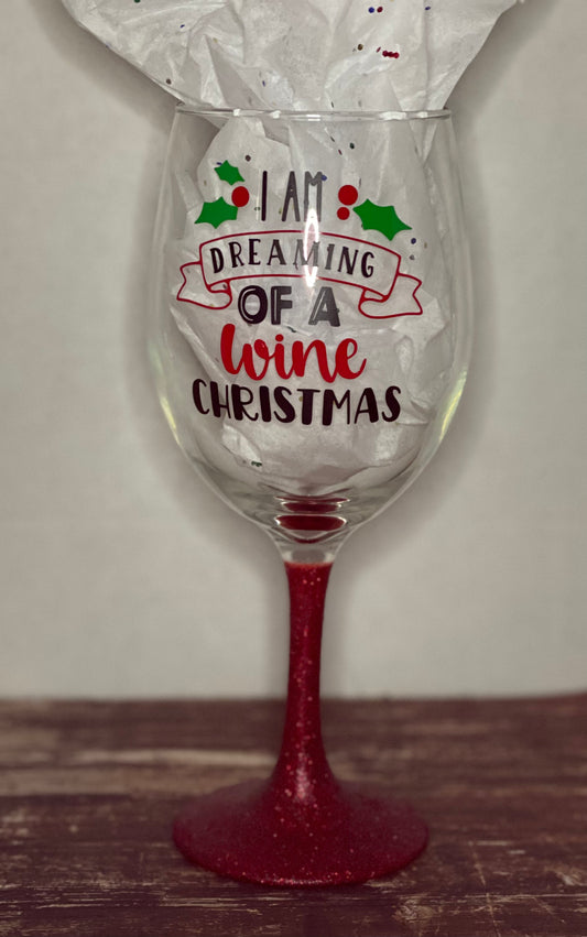 Custom glitter stemmed wine glass