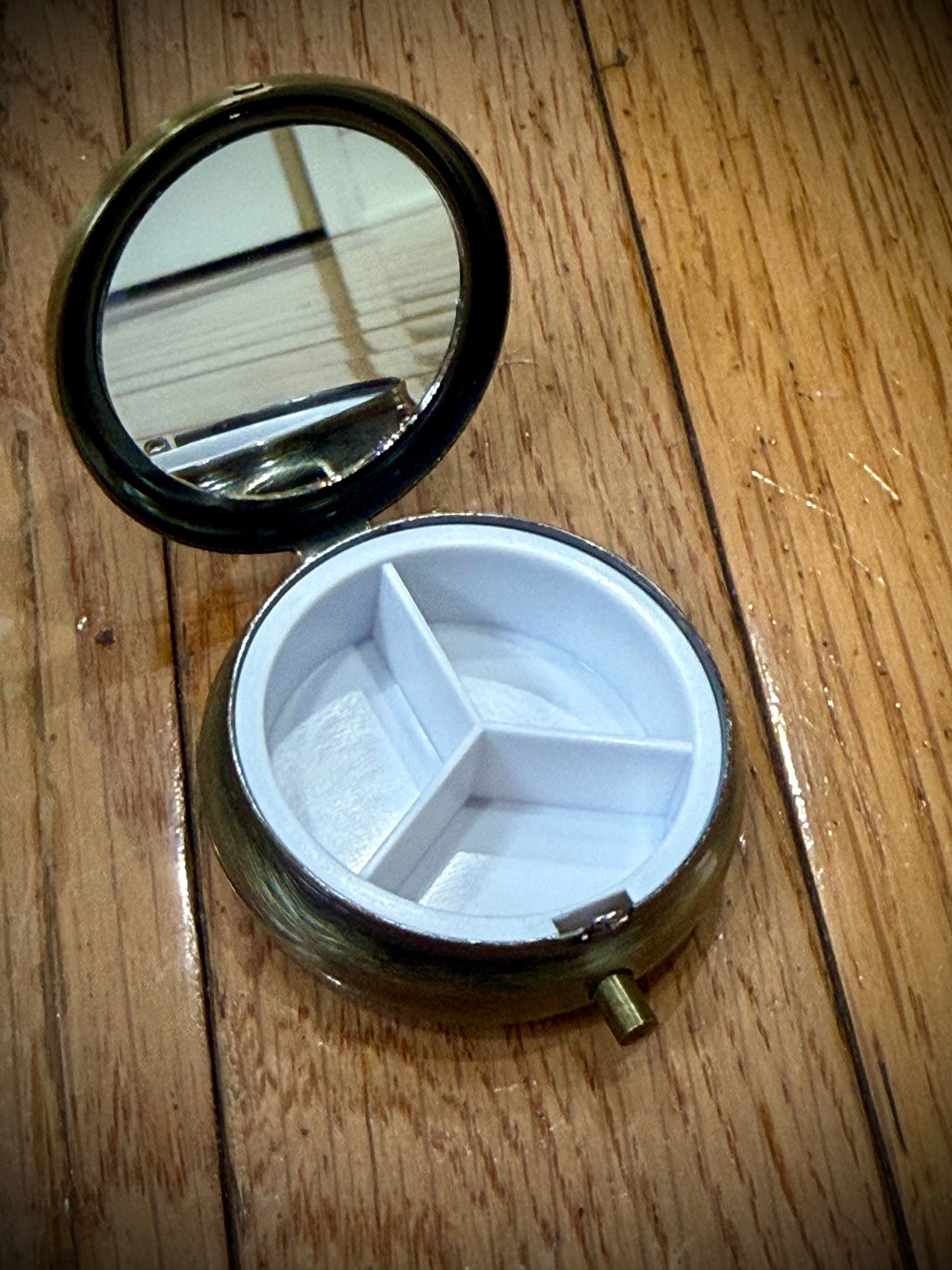 Funny Custom Pill Case with Mirror — “Whoomp There It Is” Compact Pill Organizer, Gen X Gift