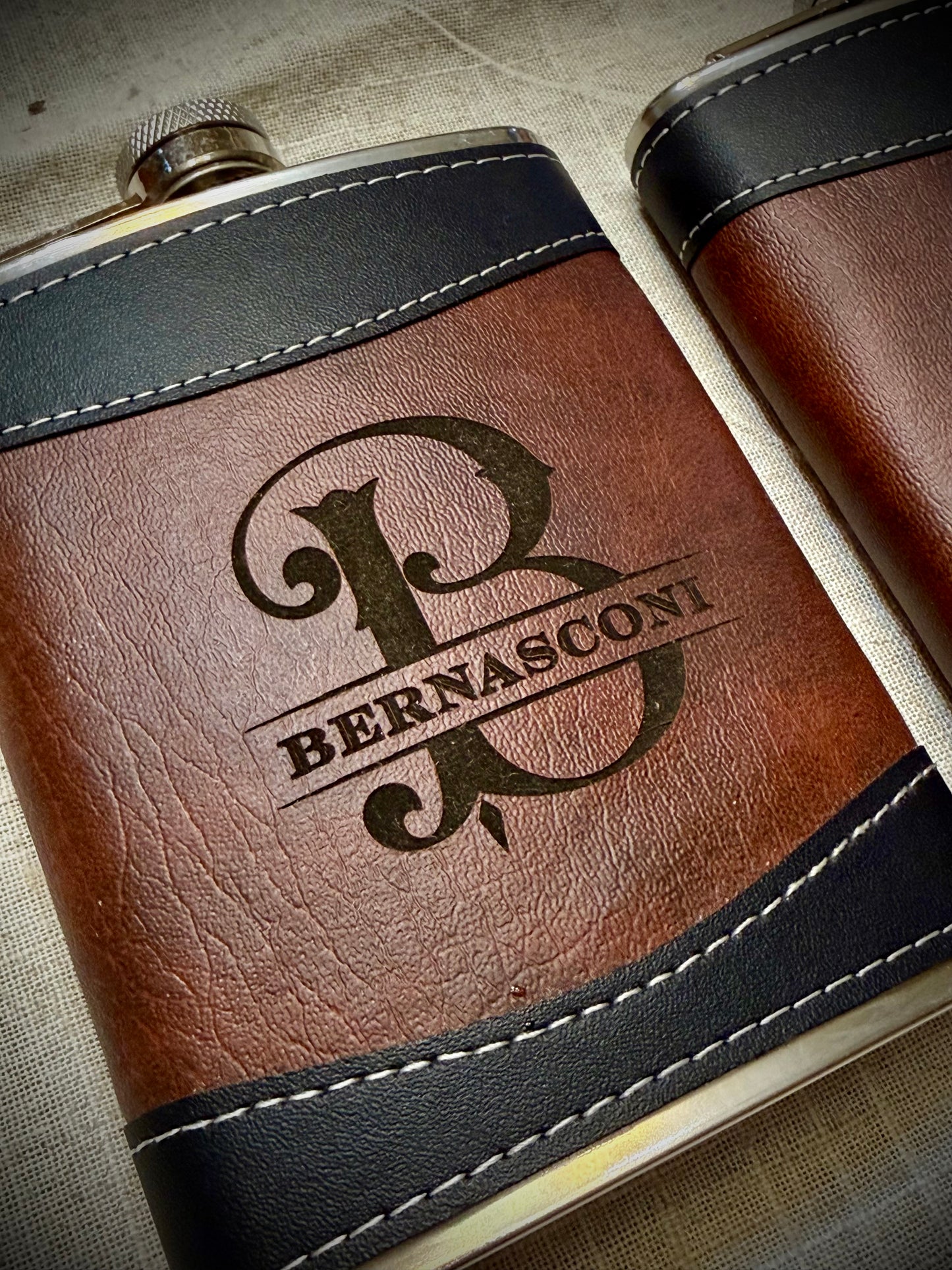 Personalized Leather Flask & Custom Wood Gift Set