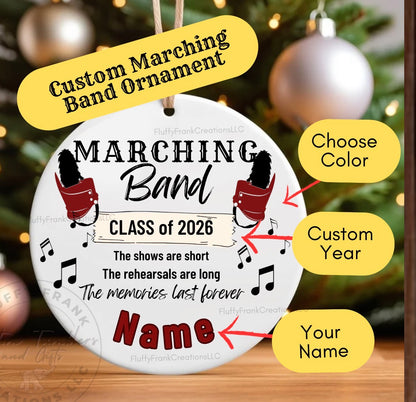 🎄 Marching Band Christmas Ornament – Personalized Ceramic Keepsake for Band Seniors & Families