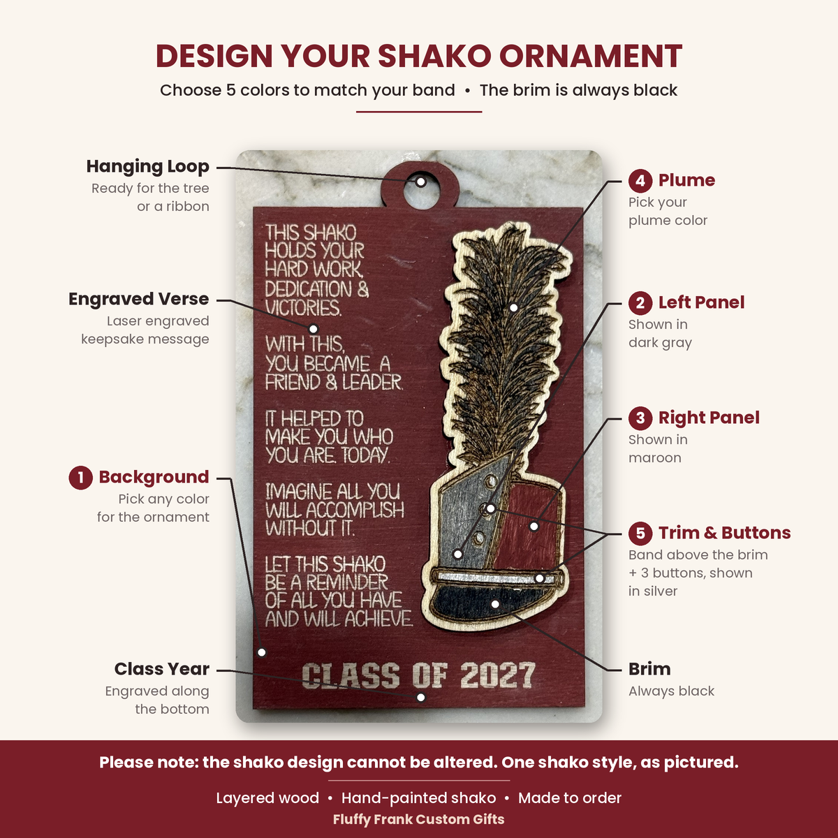 Marching Band Shako Ornament, Class of 2027 Band Senior Gift