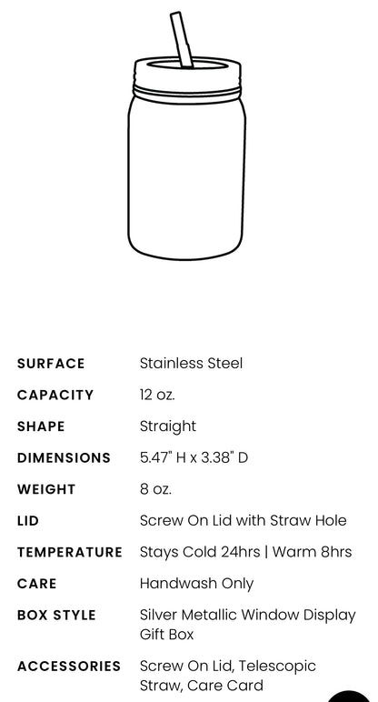12oz Mason Jar Stainless Tumbler-MakerFlo