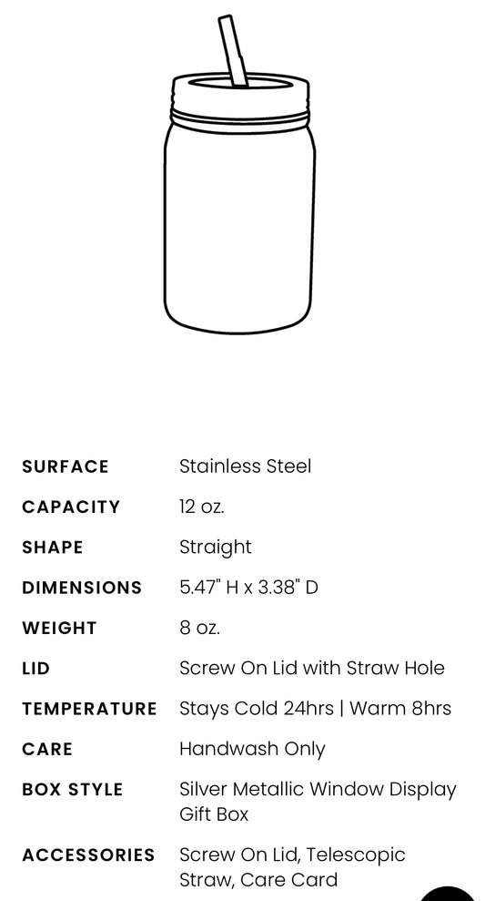 12oz Mason Jar Stainless Tumbler-MakerFlo