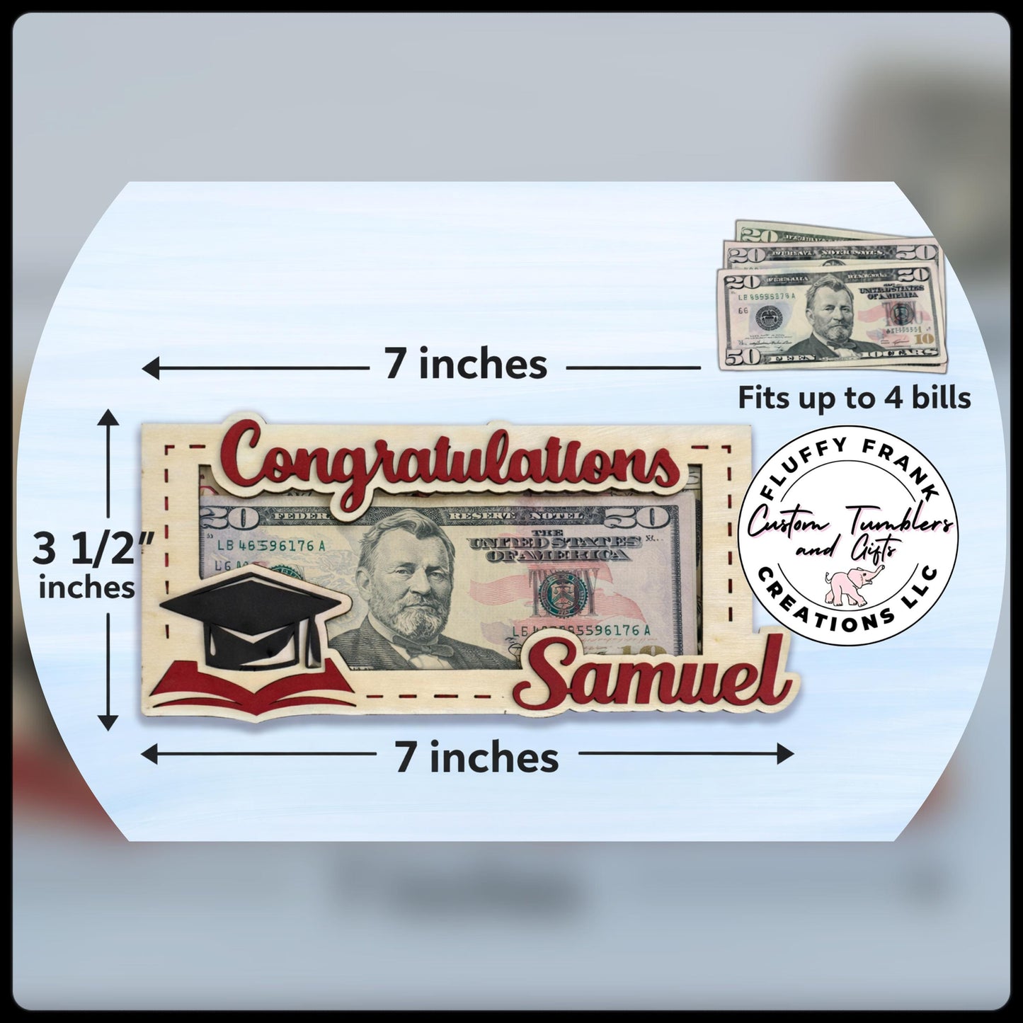 Custom Graduation Money Holder | Personalized Wood Grad Gift with Name | Class of 2026 Cash Keepsake