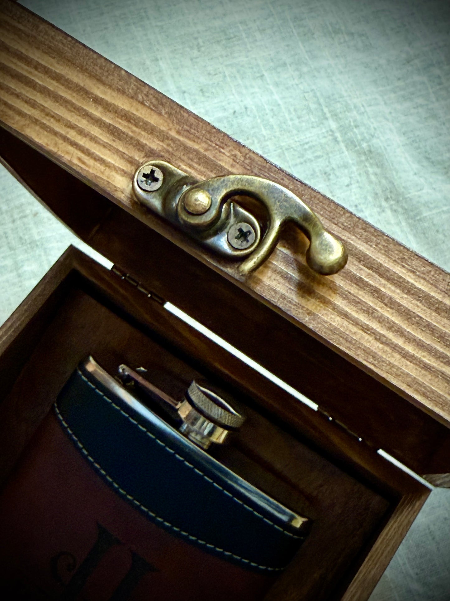 Personalized Leather Flask & Custom Wood Gift Set