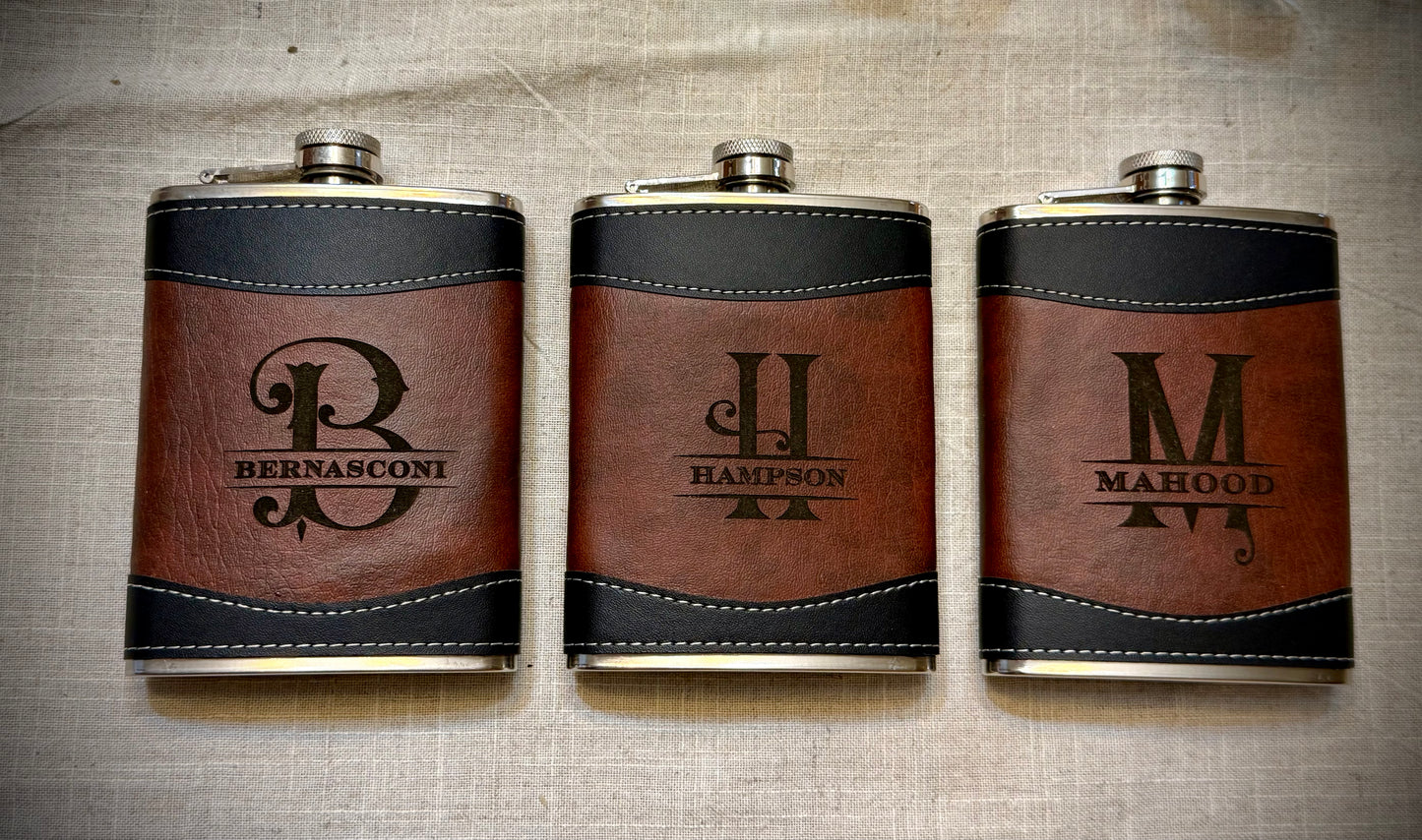 Personalized Leather Flask & Custom Wood Gift Set