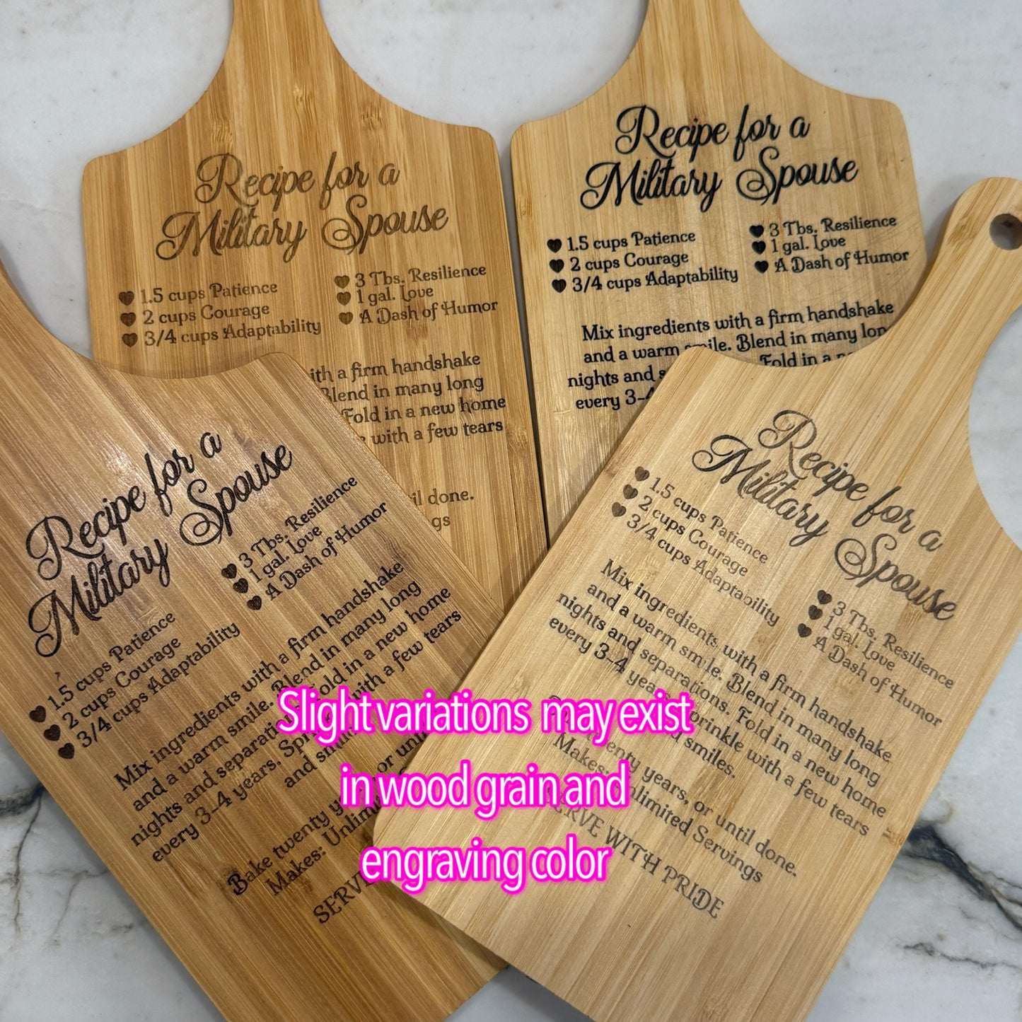 Military Spouse Recipe Bamboo Board - Custom