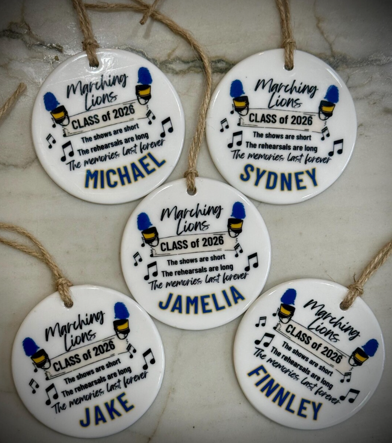 🎄 Marching Band Christmas Ornament – Personalized Ceramic Keepsake for Band Seniors & Families