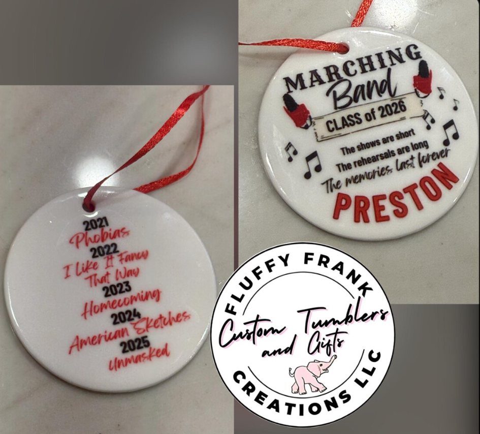 🎄 Marching Band Christmas Ornament – Personalized Ceramic Keepsake for Band Seniors & Families