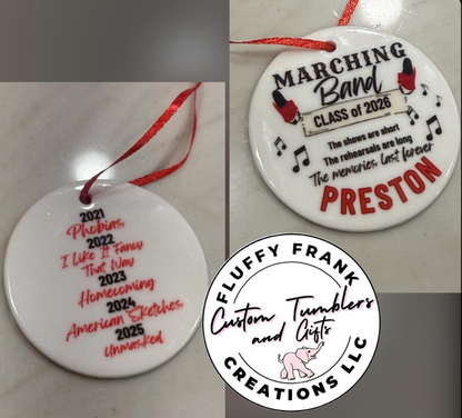 🎄 Marching Band Christmas Ornament – Personalized Ceramic Keepsake for Band Seniors & Families