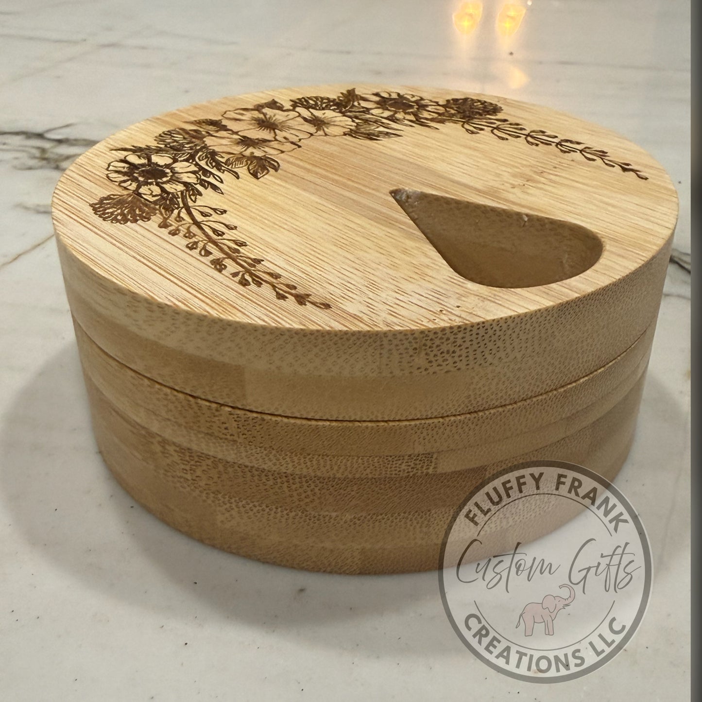 Personalized Bamboo Pill Organizer | Custom Engraved 7-Day Weekly Pill Box | Laser Etched Floral Pill Case Gift