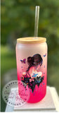 Butterfly girl Ombré pink 17oz frosted glass