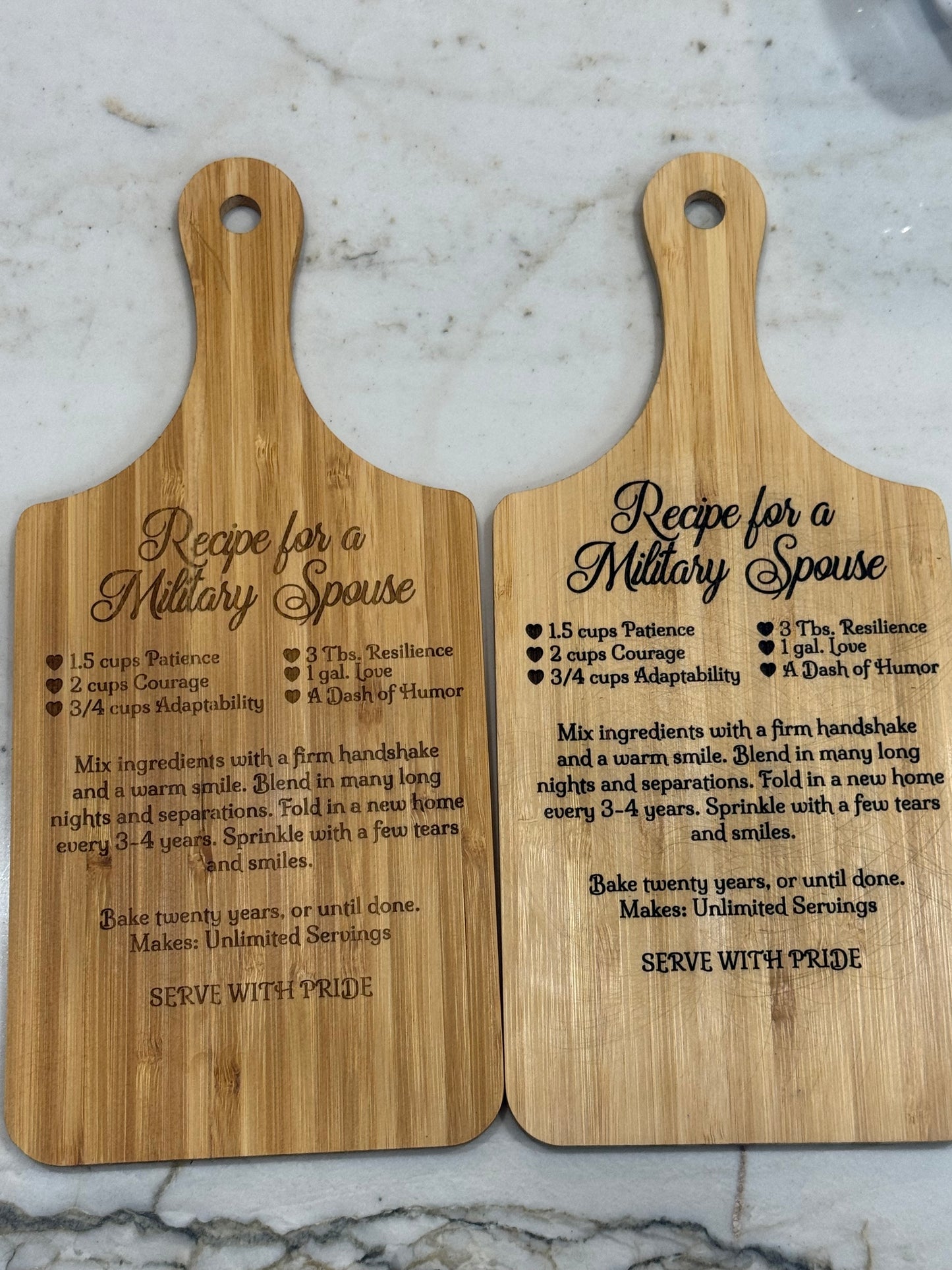 Military Spouse Recipe Bamboo Board - Custom