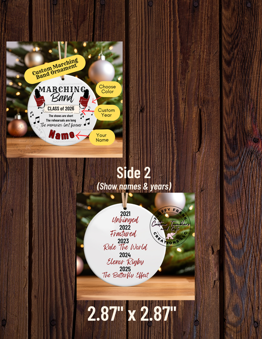 🎄 Marching Band Christmas Ornament – Personalized Ceramic Keepsake for Band Seniors & Families