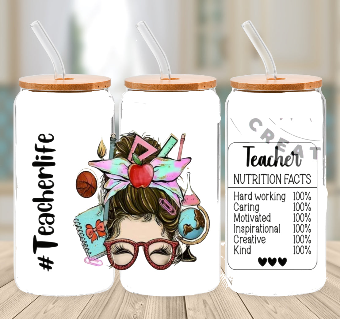16oz Can Glass (teacher theme)