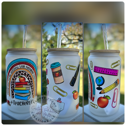 16oz Can Glass (teacher theme)