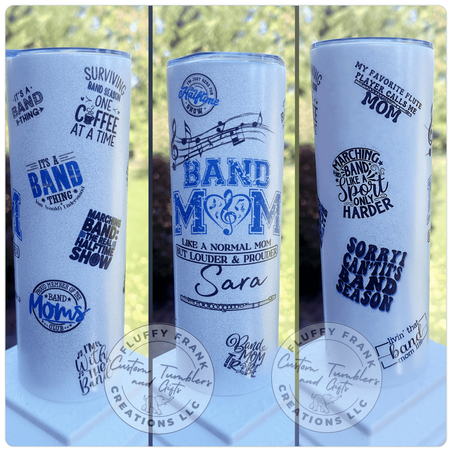 Band Mom 20oz Glitter Tumbler - FluffyFrankCreationsLLC