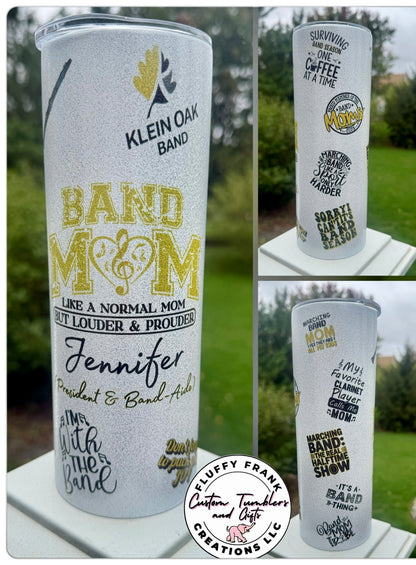 Band Mom 20oz Glitter Tumbler - FluffyFrankCreationsLLC