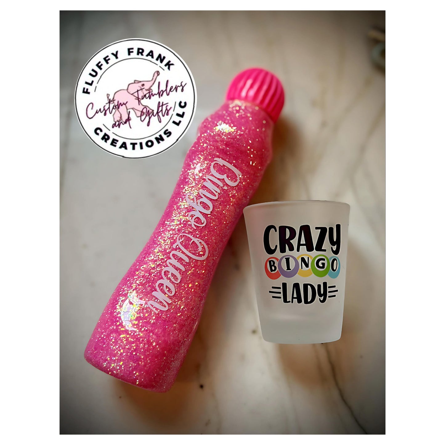 Crazy Bingo Lady frosted shot glass - FluffyFrankCreationsLLC