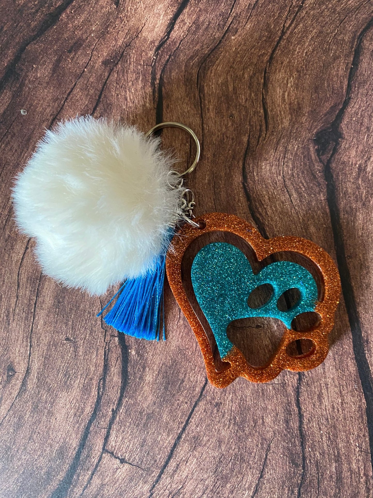 Double Heart - Paw Print Keychain - FluffyFrankCreationsLLC