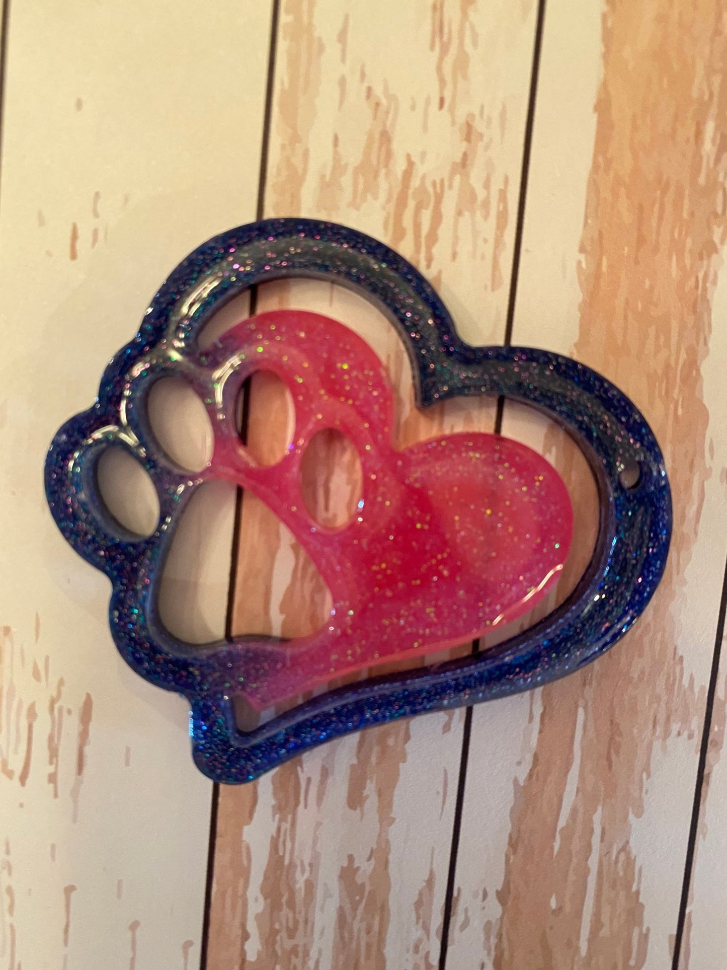 Double Heart - Paw Print Keychain - FluffyFrankCreationsLLC