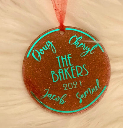 Family Names Acrylic Ornament - FluffyFrankCreationsLLC