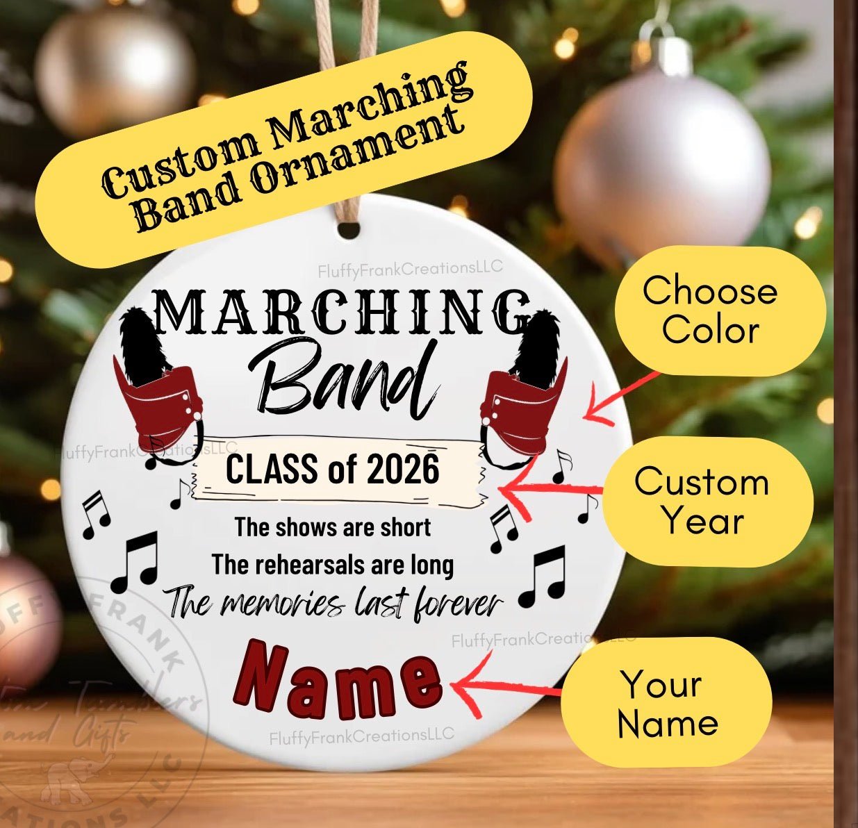 🎄 Marching Band Christmas Ornament – Personalized Ceramic Keepsake for Band Seniors & Families - FluffyFrankCreationsLLC