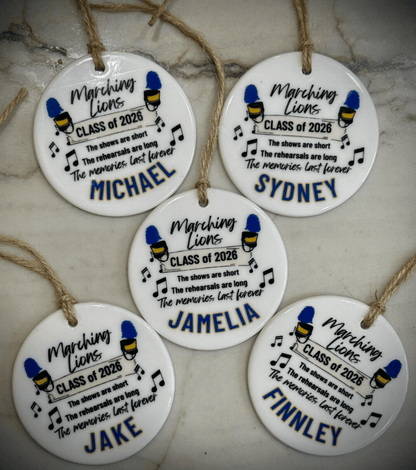 🎄 Marching Band Christmas Ornament – Personalized Ceramic Keepsake for Band Seniors & Families - FluffyFrankCreationsLLC