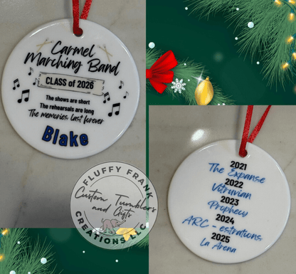 🎄 Marching Band Christmas Ornament – Personalized Ceramic Keepsake for Band Seniors & Families - FluffyFrankCreationsLLC