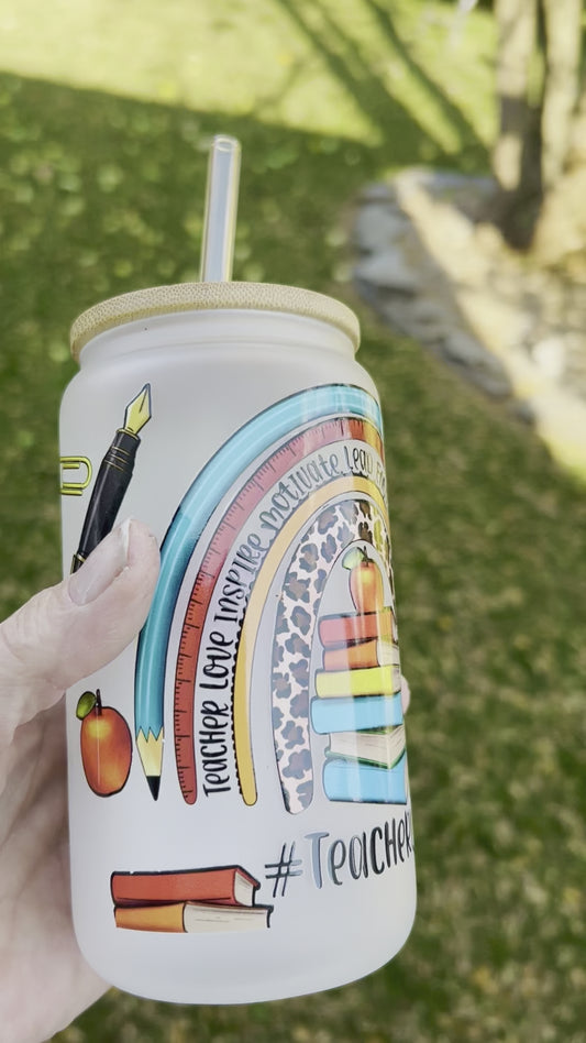 16oz Can Glass (teacher theme)