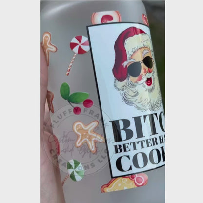 Santa cookies 16oz  glass (frosted)