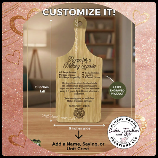 Custom Engraved Recipe Bamboo Cutting Board - Military Spouse