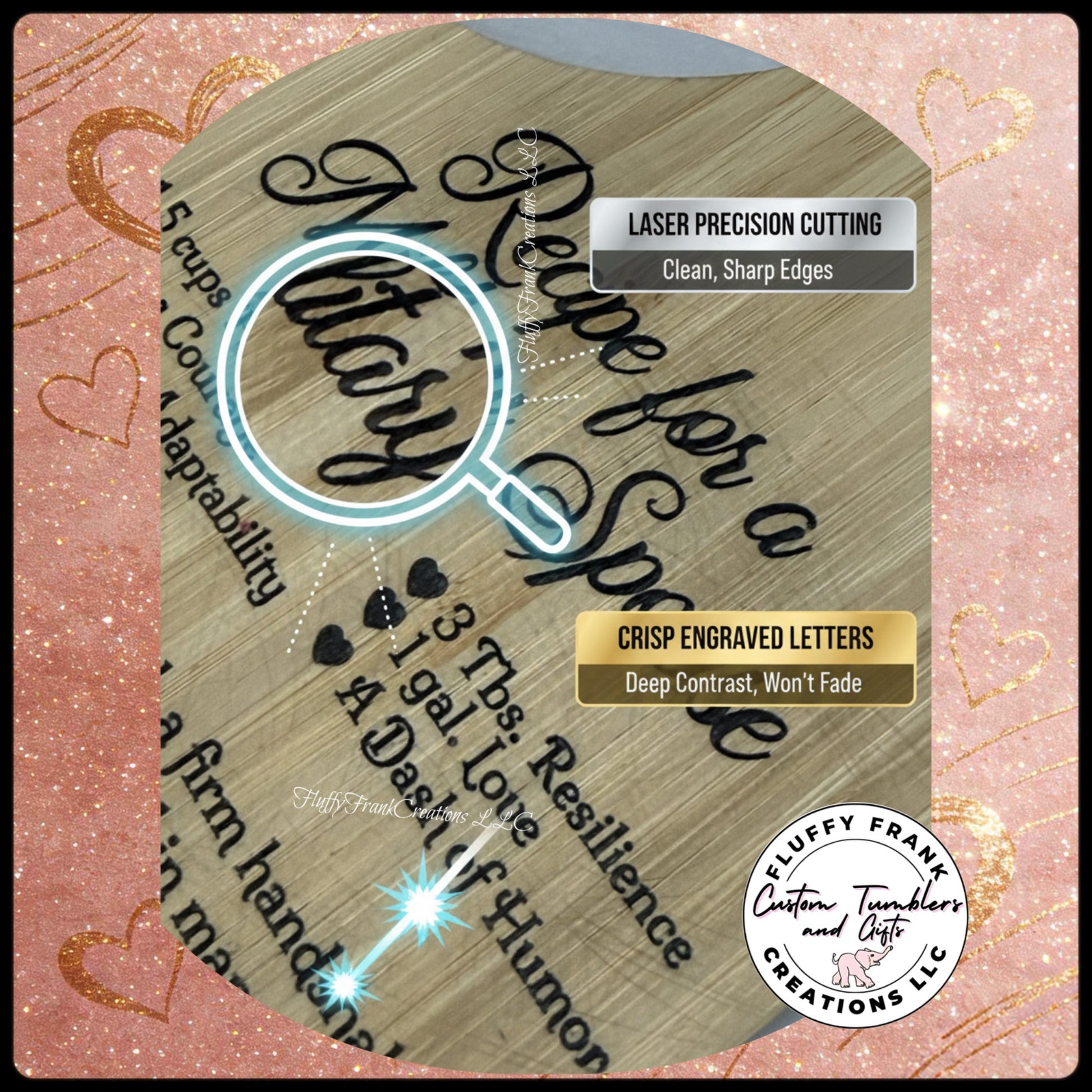 Custom Engraved Recipe Bamboo Cutting Board - Military Spouse