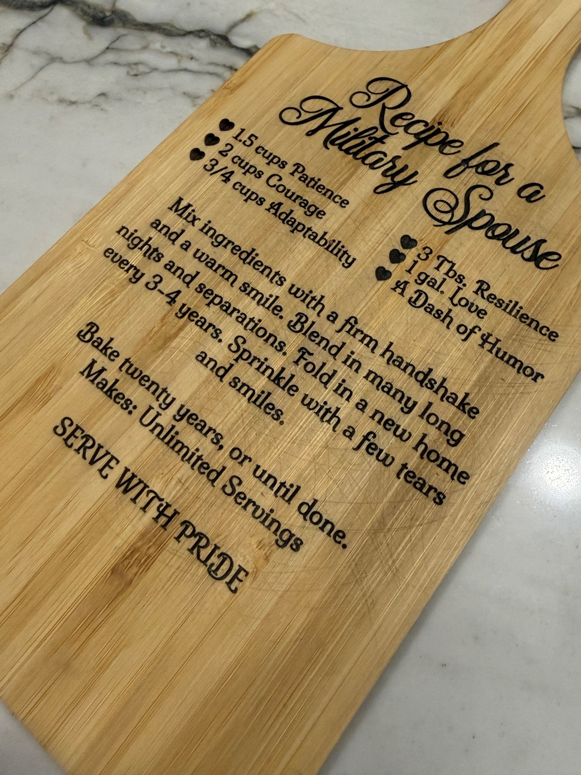 Custom Engraved Recipe Bamboo Cutting Board - Military Spouse