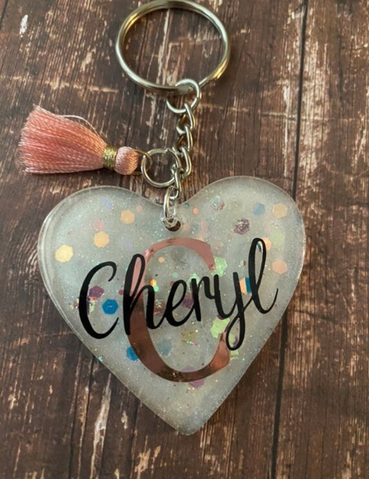 Heart name keychain